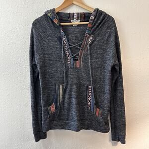 Skönhet Boho Baja Lace Up Pullover Hoodie Gray Multicolor Women’s Size M
